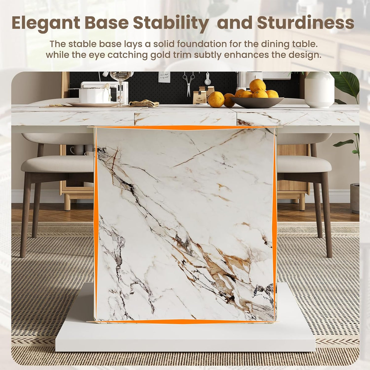 HOMISSUE 70" Faux Marble Dinner Table .Rectangle Modern White Dining Table for 6-8 People .Large Kitchen Furniture Table with Sturdy Base for Dining Room, Living Room, White