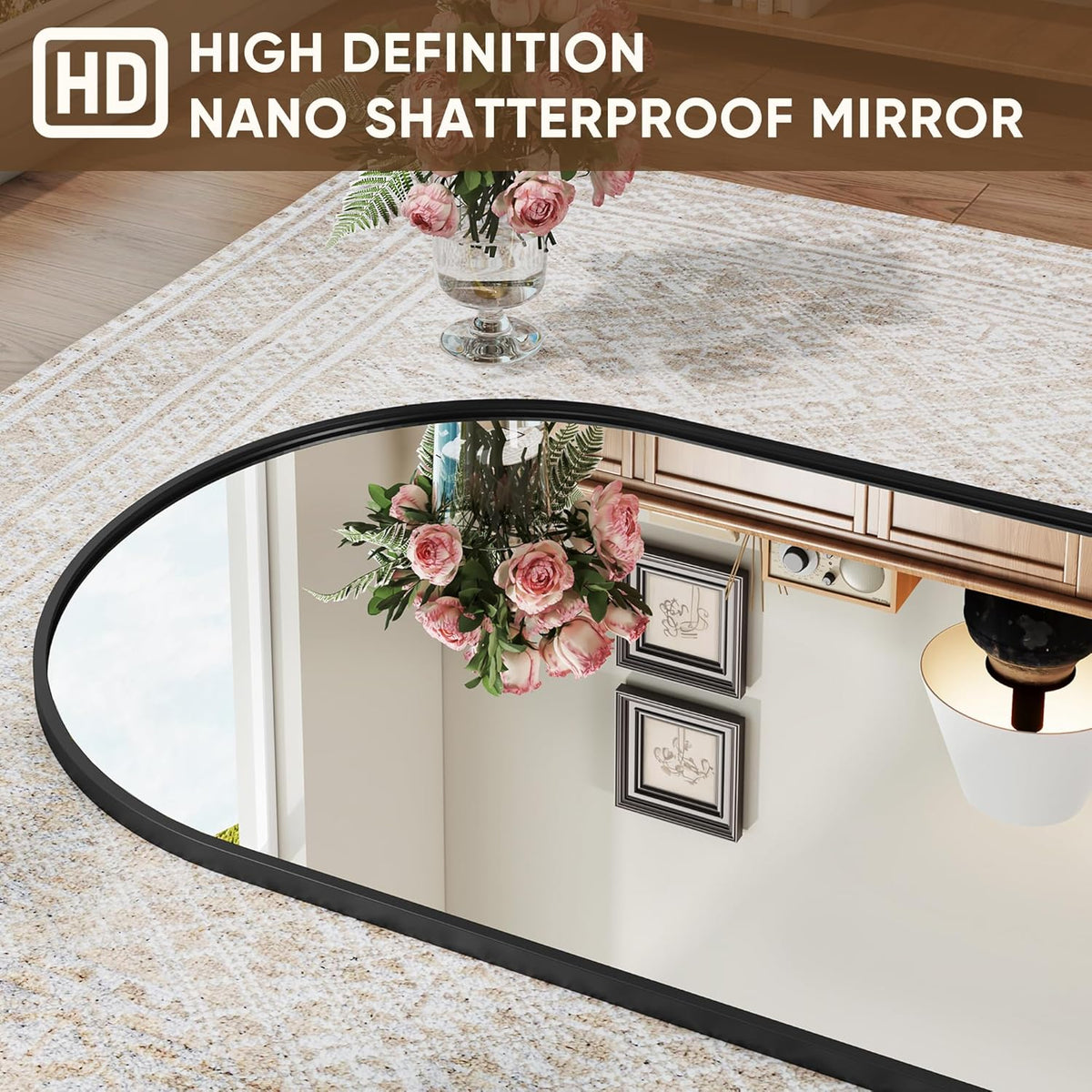 Antok Full Length Mirror, 76"x34" Floor Mirror with Stand, Hanging Mounted Mirrors for Bedroom, Living Room, Cloakroom, Dining Room, Black, Arched
