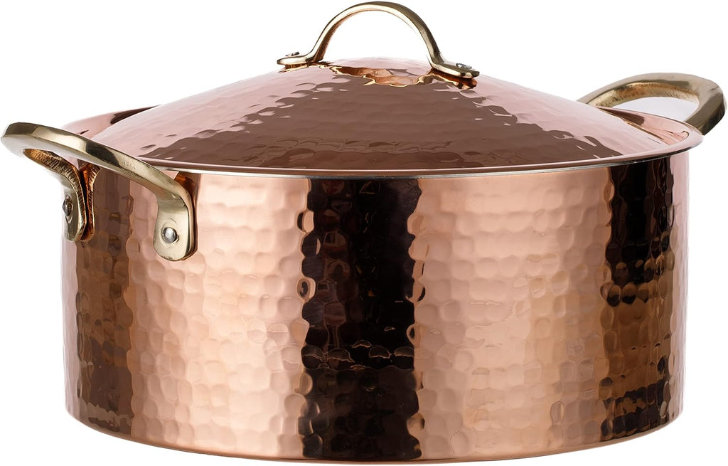 DEMMEX 1.2MM Thick Hammered Copper Soup Pot Casserole Pan Dish Dutch Oven, 4 Quarts (9" x 4")