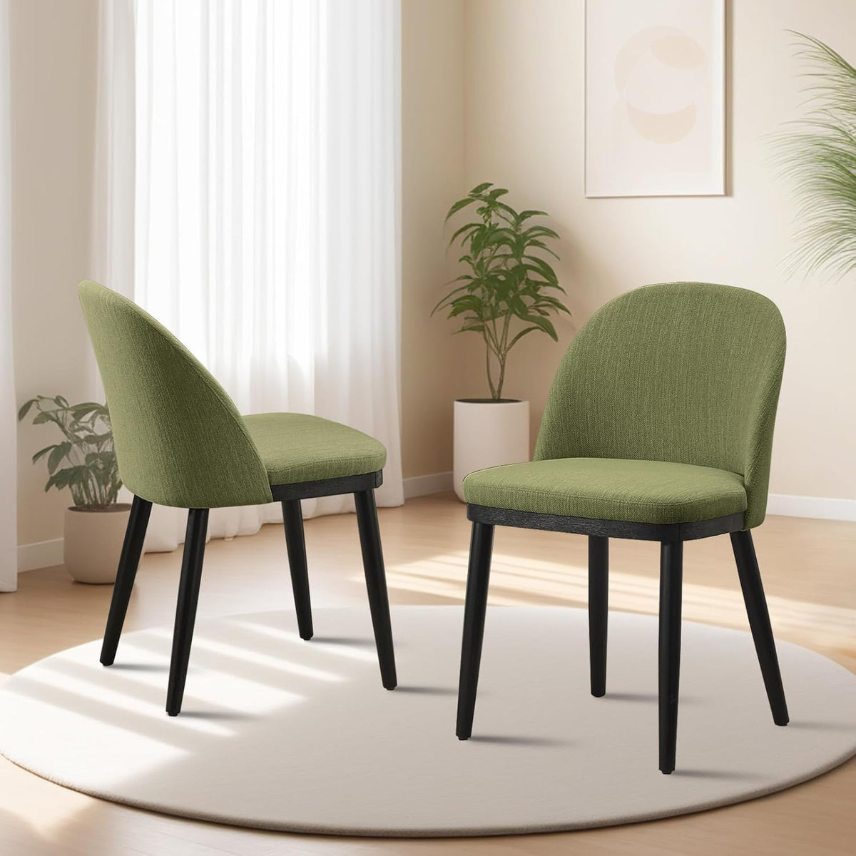 Garvee Wooden Dining Chairs Set of 6, Upholstered Kitchen Dining Room Chair, Modern Linen Fabric Farmhouse Dinner Chair with Leveling Feet/High Backrest Support for Dining Room, Living Room,Green