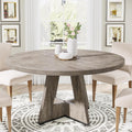 Tribesigns 47 inch Round Dining Table Wood Kitchen Table for Dining Room, 47" Dinner Room Tables for 4-6, Farmhouse Accent Furniture with Wooden Tabletop and Cross Base, Rustic Grey | for Dining Room