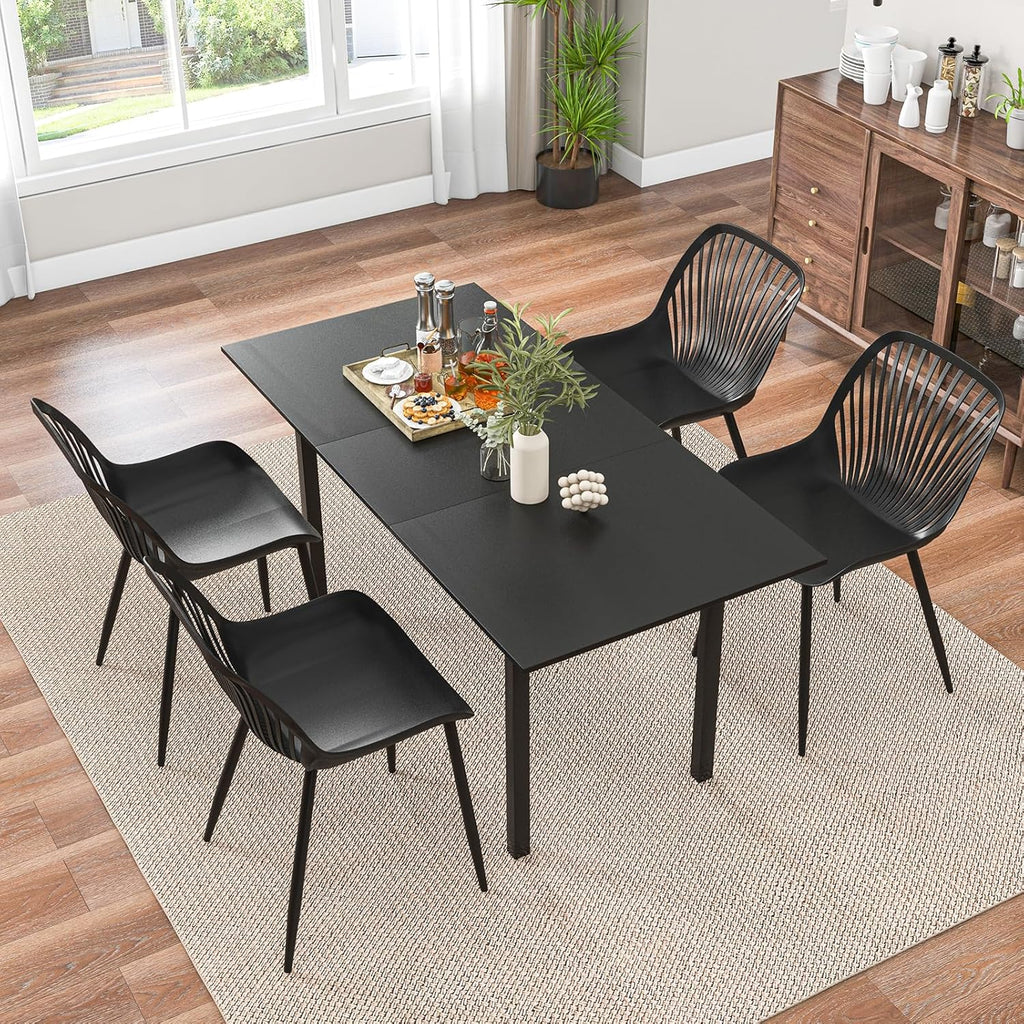 Giantex Black Dining Chairs Set of 4, Modern Kitchen Chairs w/Metal Legs, Cutout Backrest, Curved Seat, Armless Accent Chairs, Indoor Side Chairs for Living Dining Room Home, Load 330 LBS