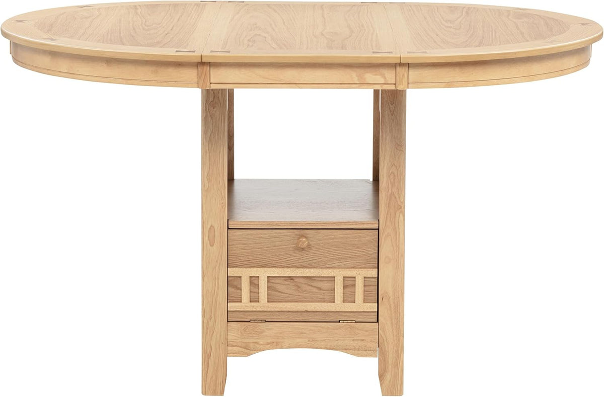 Coaster Home Furnishings - LAVON - 5-Piece Counter Height Dining Set - Oval Extendable Table with Storage & 4 Upholstered Chairs - Dining Room & Kitchen - Light Oak - 106628-S5