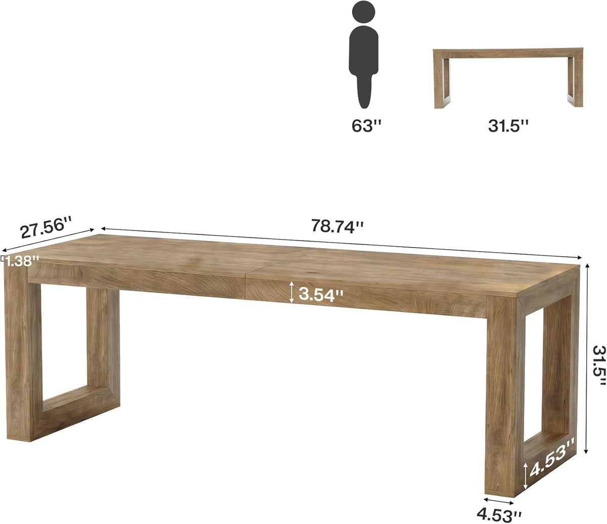 Tribesigns 78.7-Inch Dining Table for 6-8 People, Wooden Kitchen Table with Pedestal Base, Rustic Extra Long Rectangular Dinner Table for Dining Room, Restaurant, Easy Assembly