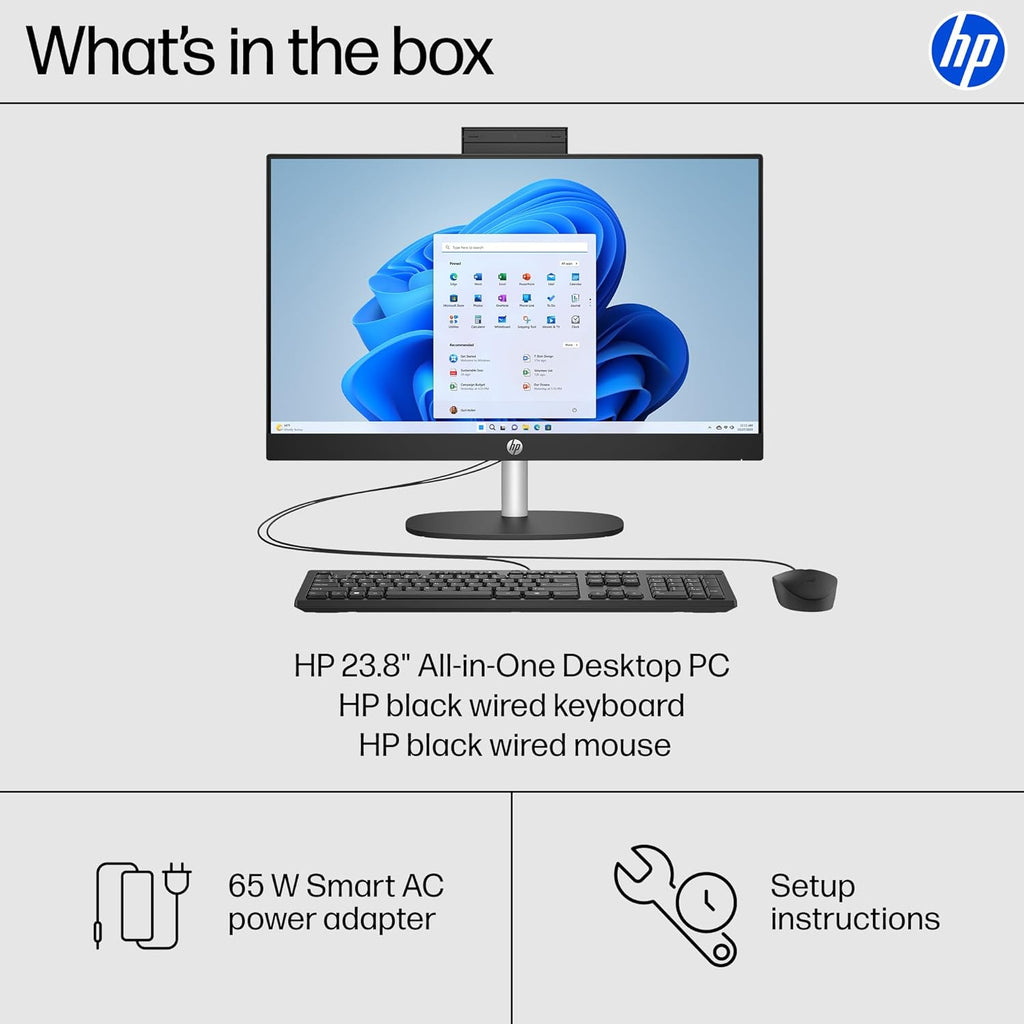 HP 23.8 inch All-in-One Desktop PC, FHD Display, Intel Core i3-N300, 8 GB RAM, 256 GB SSD, Intel UHD Graphics, Windows 11 Home, Jet Black, 24-cr0430 (2025)