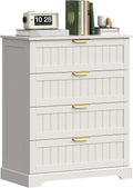 4 Drawer Dresser for Bedroom, Modern Farmhouse Wood Chest of Drawers with Metal Handles, Spacious Storage Drawers for Closet, Living Room, Entryway, White