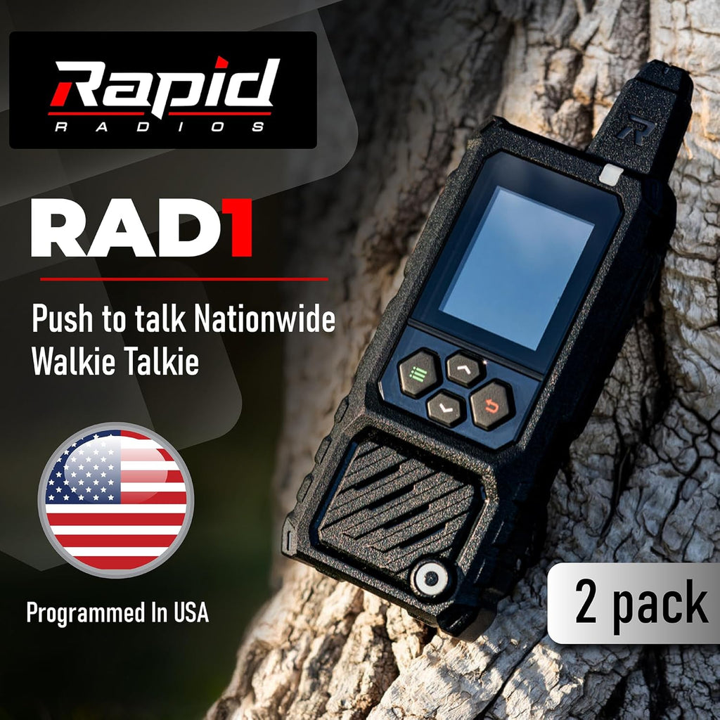 Rapid Radios RAD1– 2-Pack Waterproof Rugged LTE + Wi-Fi Rapid Radio – Nationwide Push-to-Talk Communication, IPX6 Weatherproof, Long Battery Life, Paging & Group Talk, No Monthly Fees