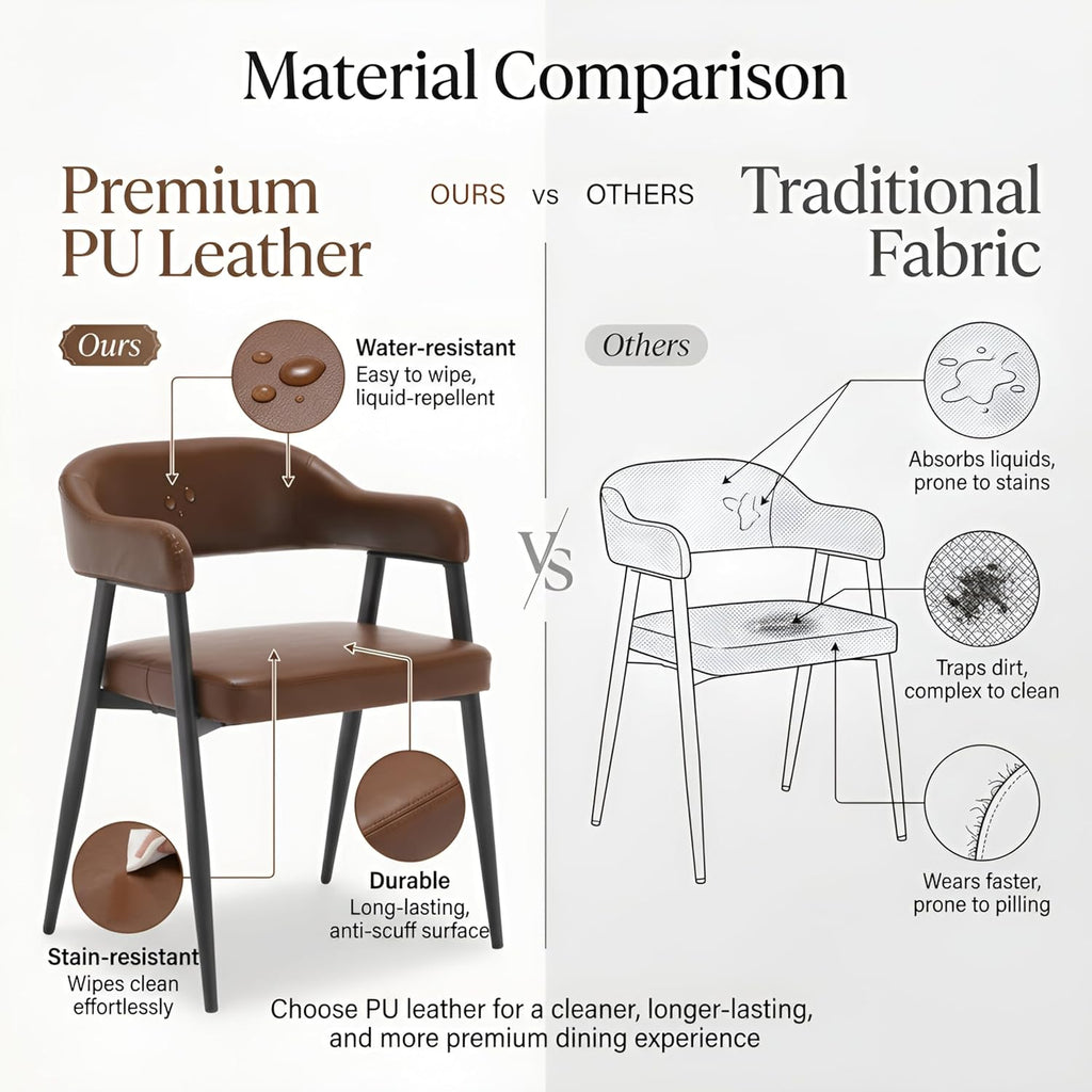 HNY Modern Dining Room Arm Chairs Set of 6, Retro Faux Leather Upholstered Barrel Dining Chairs with Arms Mid-Century Brown Accent Chair with Metal Legs, Open-Back Kitchen Side Chair for Living Room