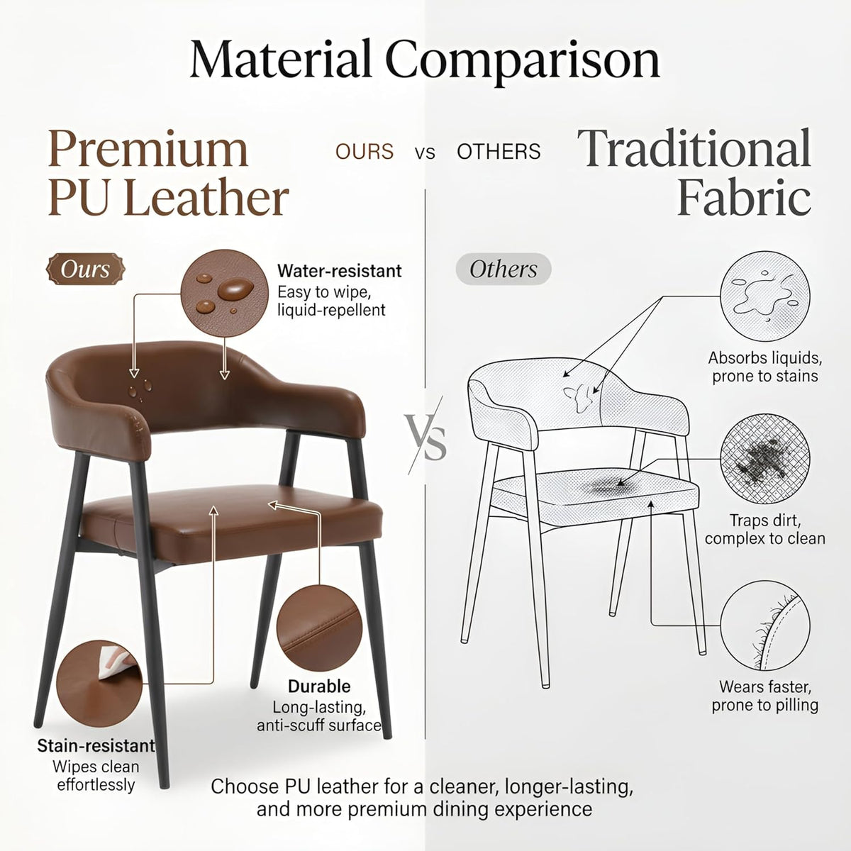 HNY Modern Dining Room Arm Chairs Set of 6, Retro Faux Leather Upholstered Barrel Dining Chairs with Arms Mid-Century Brown Accent Chair with Metal Legs, Open-Back Kitchen Side Chair for Living Room