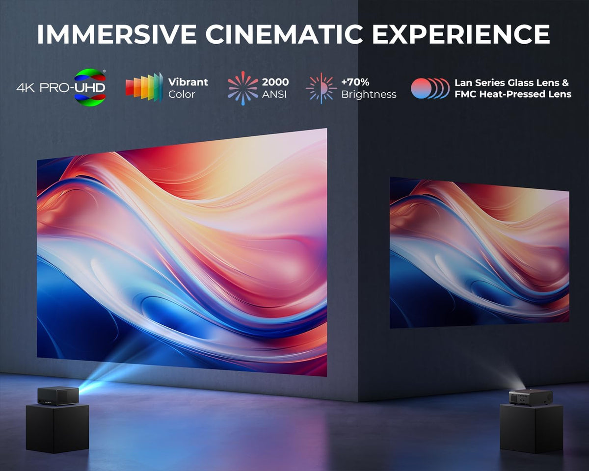 ELEPHAS Smart 4K Supported Projector with WiFi & Bluetooth, 2000 ANSI Lumens, Compatible with Netflix, Prime Video, YouTube, Auto Focus & Keystone, Dust-Proof Sealed, Dolby Audio Video Projector