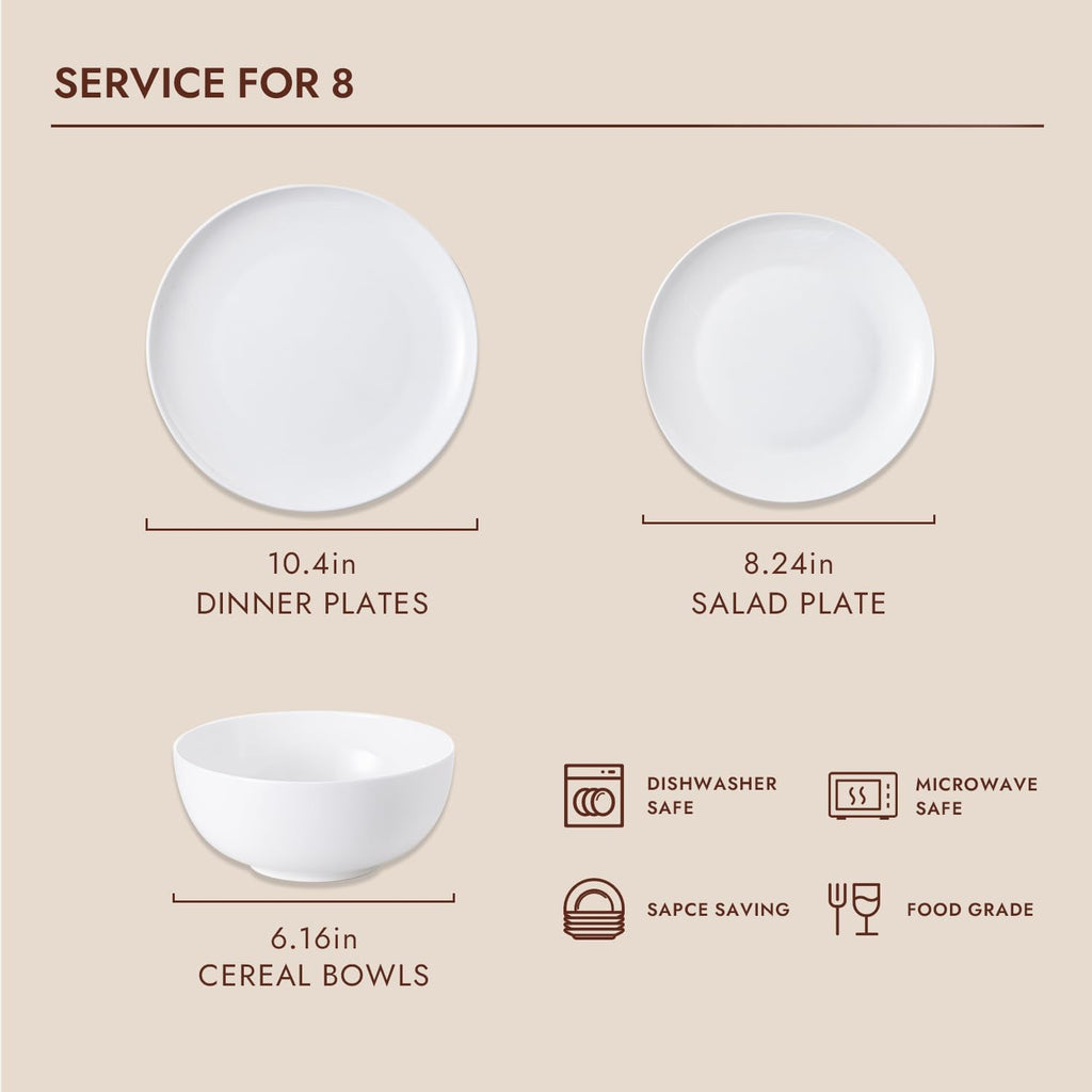 KINGSTONE 24-Piece Bone China Dinnerware Set with 40-Piece flatware, Ivory White Lightweight Porcelain Service for 8, for Family Dining, Restaurants, Gifting, Microwave and Dishwasher Safe