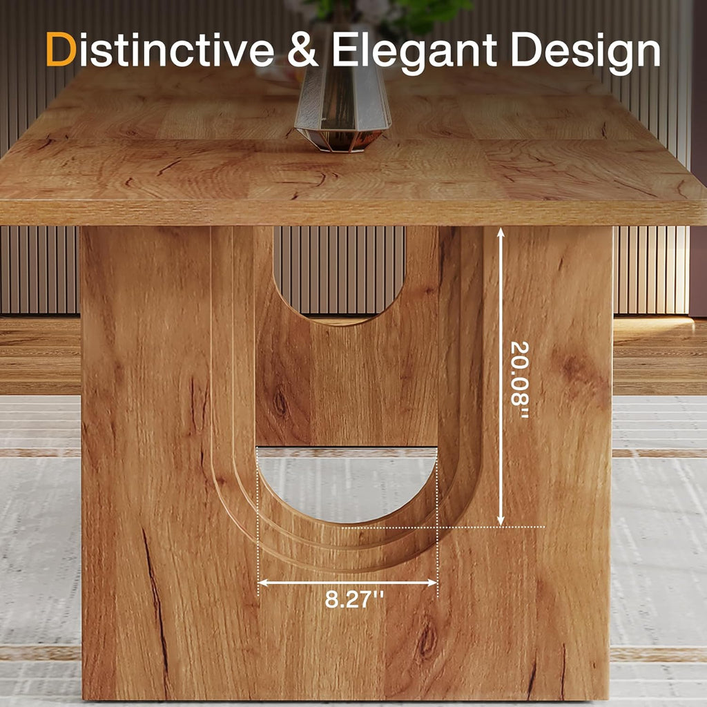 Tribesigns Modern Dining Table for 6 to 8 People, 71" Large Kitchen Dining Table with Wood Pedestal Base, Rectangular Long Dinner Table for Kitchen, Dining Room, Living Room, Rustic Brown