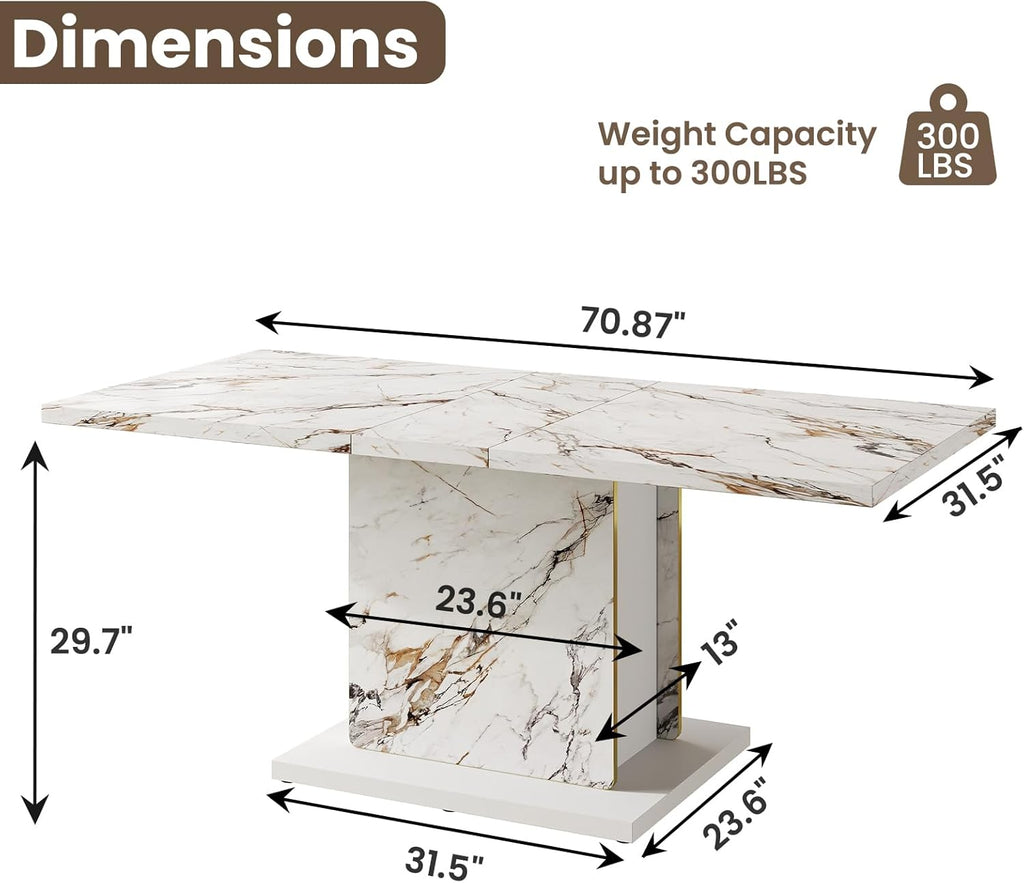 HOMISSUE 70" Faux Marble Dinner Table .Rectangle Modern White Dining Table for 6-8 People .Large Kitchen Furniture Table with Sturdy Base for Dining Room, Living Room, White