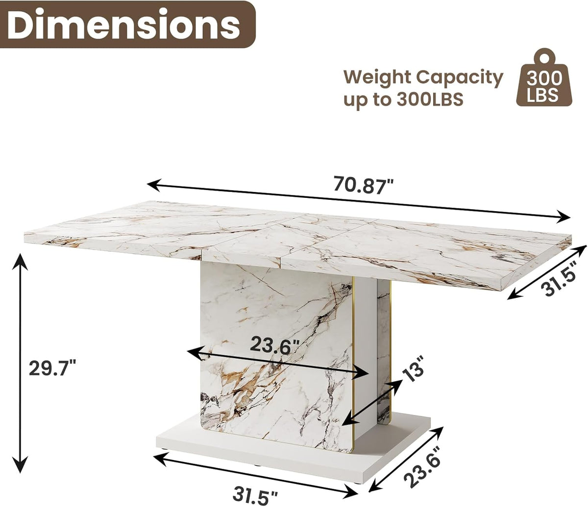 HOMISSUE 70" Faux Marble Dinner Table .Rectangle Modern White Dining Table for 6-8 People .Large Kitchen Furniture Table with Sturdy Base for Dining Room, Living Room, White