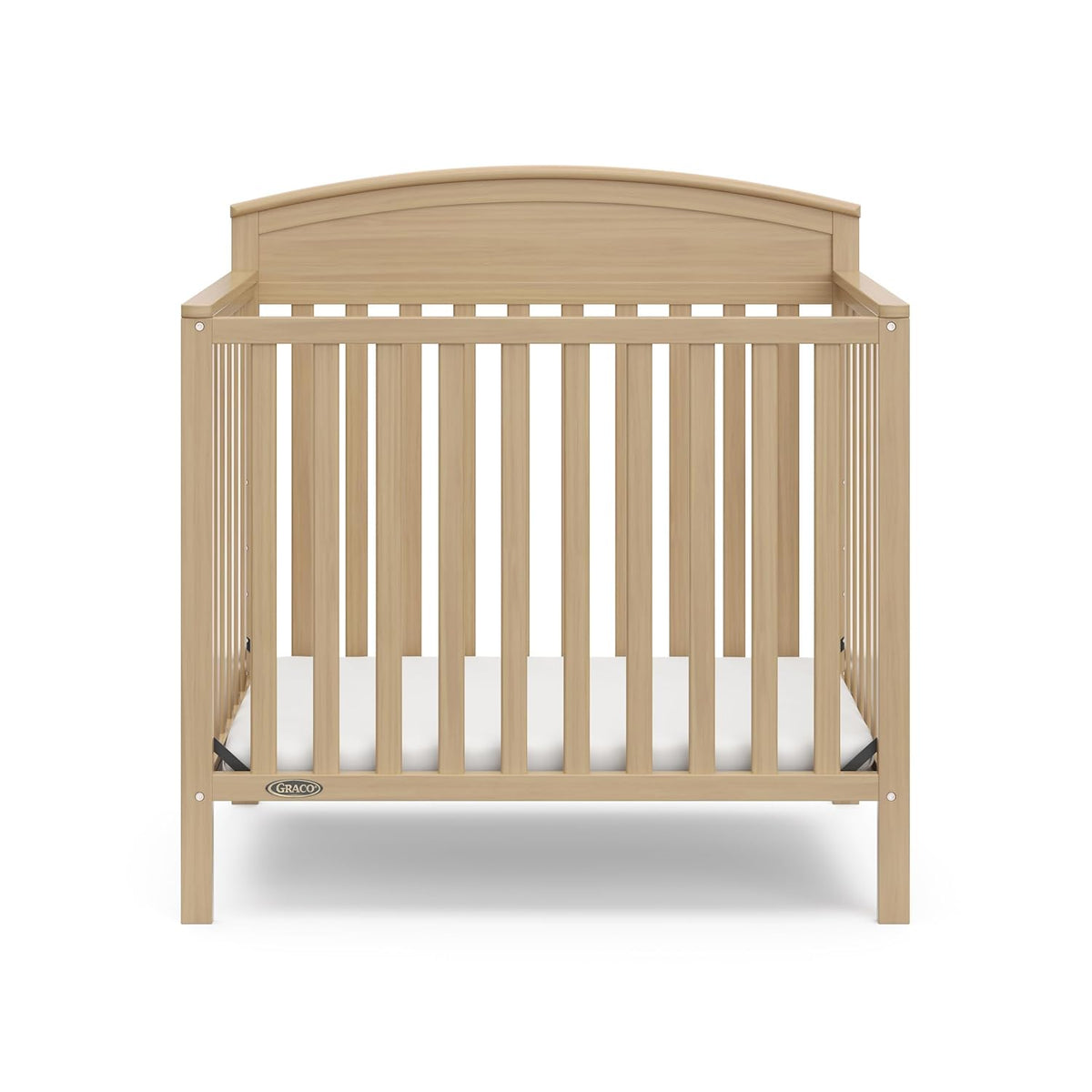 Graco Benton 4-in-1 Convertible Mini Crib with Bonus Crib Mattress – GREENGUARD Gold Certified, 2.75-Inch Mattress Included, Baby Crib Converts to Twin Bed, Ideal for Small Spaces (Driftwood)