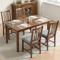 HOMCOM Wooden Dining Chairs Set of 4, Mid-Century Modern Upholstered Kitchen Chairs with Slat Backrest, Rubberwood Legs and Padded Seat for Dining Room, Living Room, Farmhouse Walnut