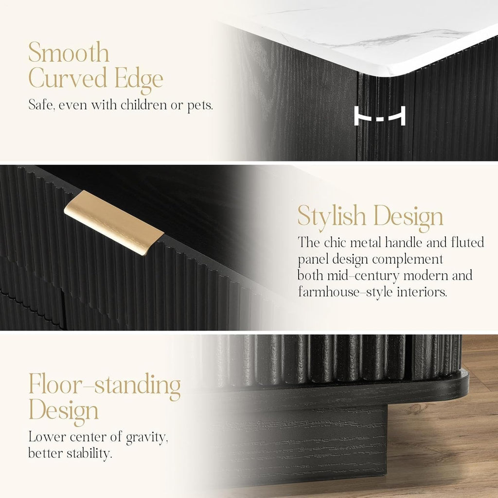 Fluted 10 Drawers Dresser for Bedroom, 47'' Wide Modern Chest of Drawers with Thickened Curved Profile Design, Wood Dressers TV Stand for Bedroom, Living Room, Hallway,Black