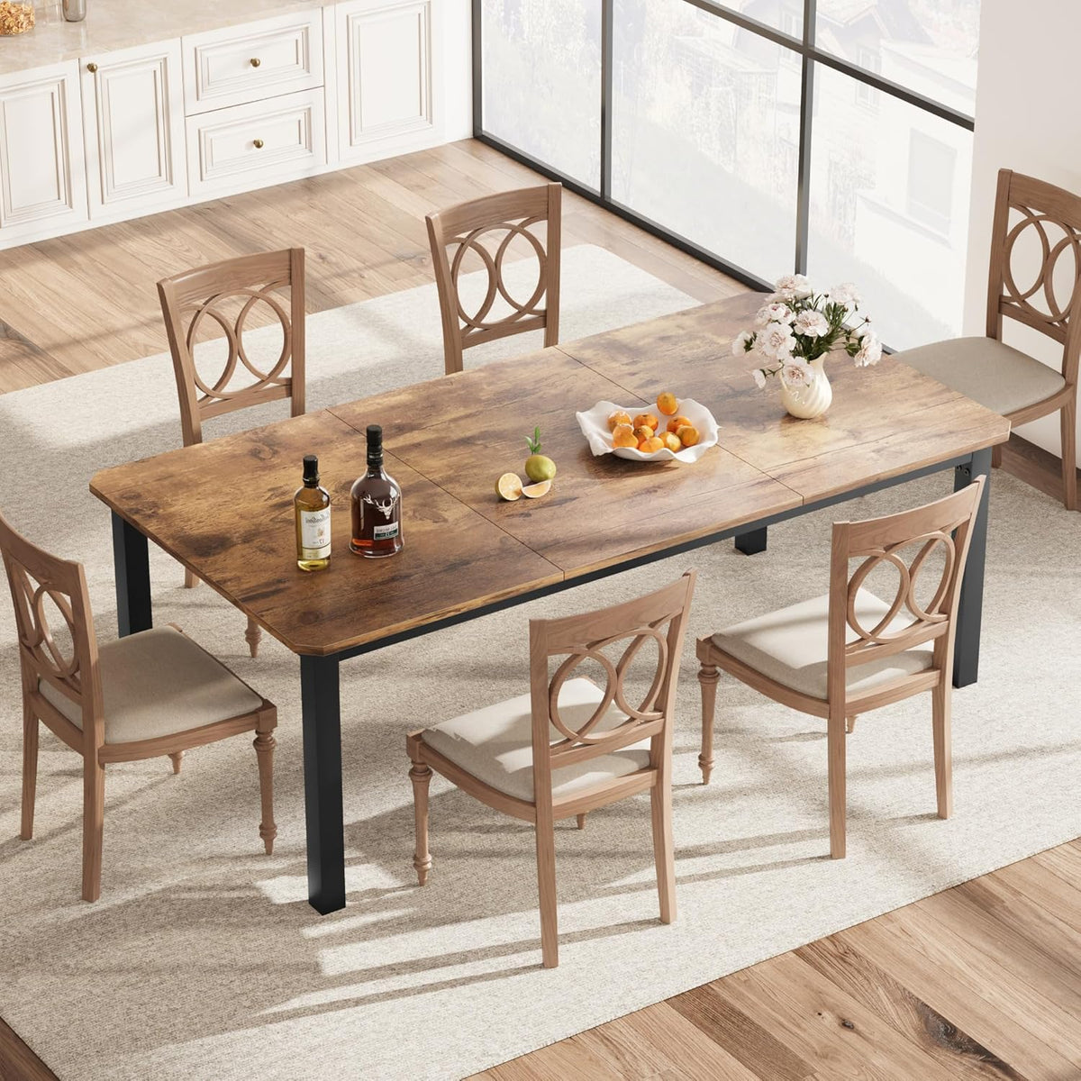 GarveeHome Industrial Dining Table for 6-8 People, 78.7" Long Kitchen Table with Sturdy Metal Frame & Seats 6 Rectangular Counter for Dinner, Kitchen, Office Desk (Only Table)