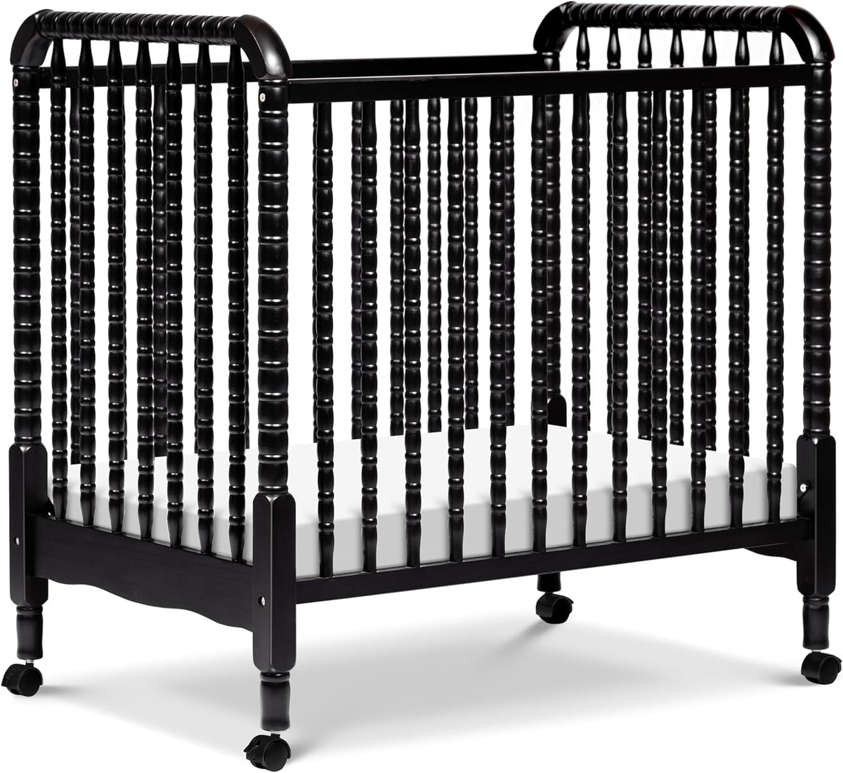 Davinci Jenny Lind 3-in-1 Convertible Mini Crib in Ebony, Removable Wheels, Greenguard Gold Certified