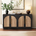Scurrty 62" Antique Buffet Cabinet with Hutch, Vintage Sideboard Console for Dining Room & Kitchen, 2 Adjustable Shelves, Arched Doors & Metal Handles (Black)