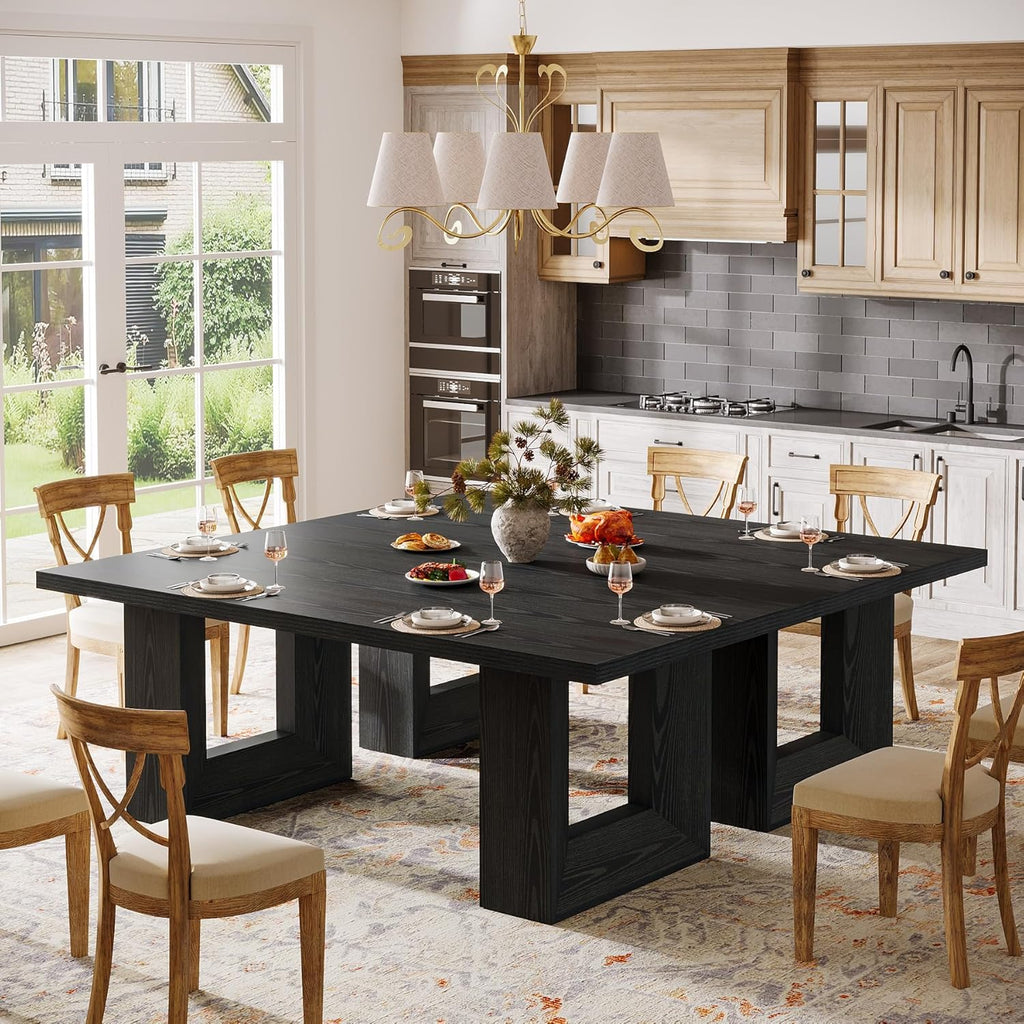 Tribesigns Farmhouse Dining Table, 63-Inch Rectangular Kitchen Table with Strong Geometric Frame for Kitchen & Dining & Living Room (Black)