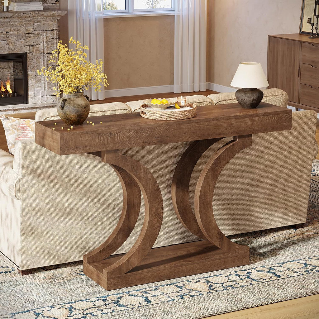 Tribesigns 43.31-Inch Farmhouse Console Table for Entryway, Unique Narrow Sofa Table Behind the Couch with Curved Legs for Living Room, Hallway, Foyer, Entrance, Rustic Brown