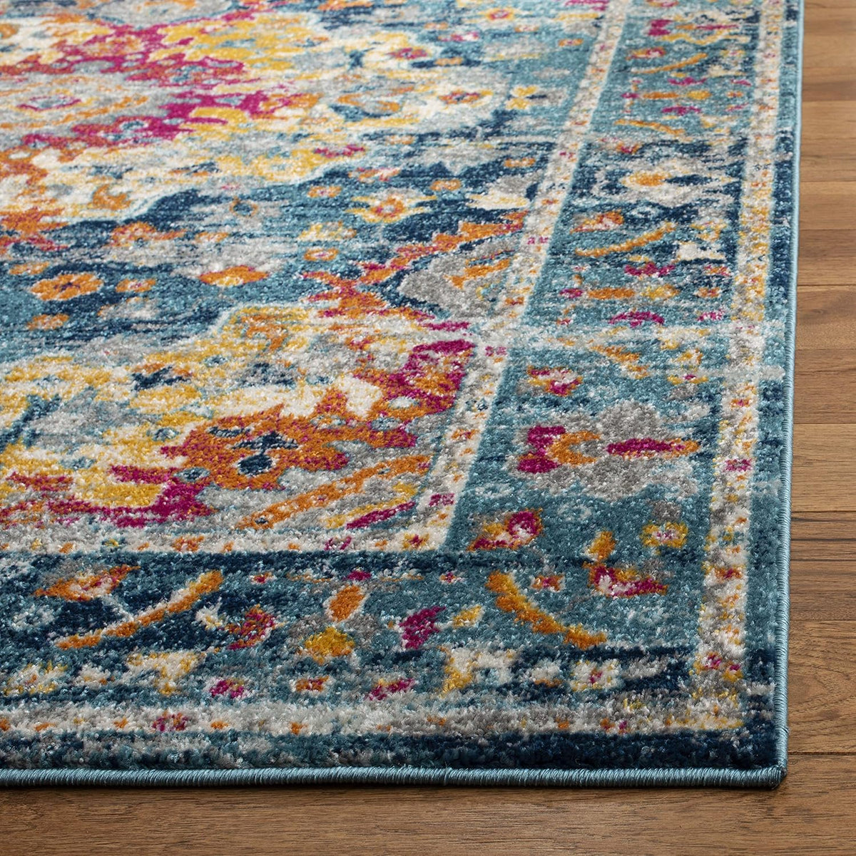 SAFAVIEH Madison Collection Area Rug - 9' Round, Teal & Fuchsia, Boho Design, Non-Shedding & Easy Care, Ideal for High Traffic Areas in Living Room, Bedroom, Dining (MAD154L-9R)