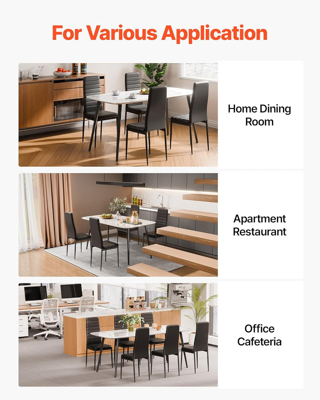 VEVOR Modern Dining Room Accent Chairs Set of 4, Upholstered Leather Side Chair for Living Room, Space-Saving Kitchen Chair with Thick Cushions and Metal Legs, Black