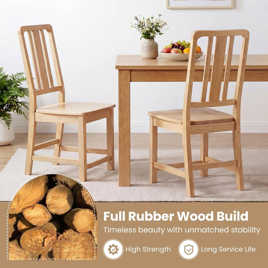 Giantex Wood Dining Chairs Set of 2, Rubber Wood Kitchen Chairs with Hollowed Backrest, Natural Dining Room Chair, Wooden Side Chairs for Living Room Restaurant
