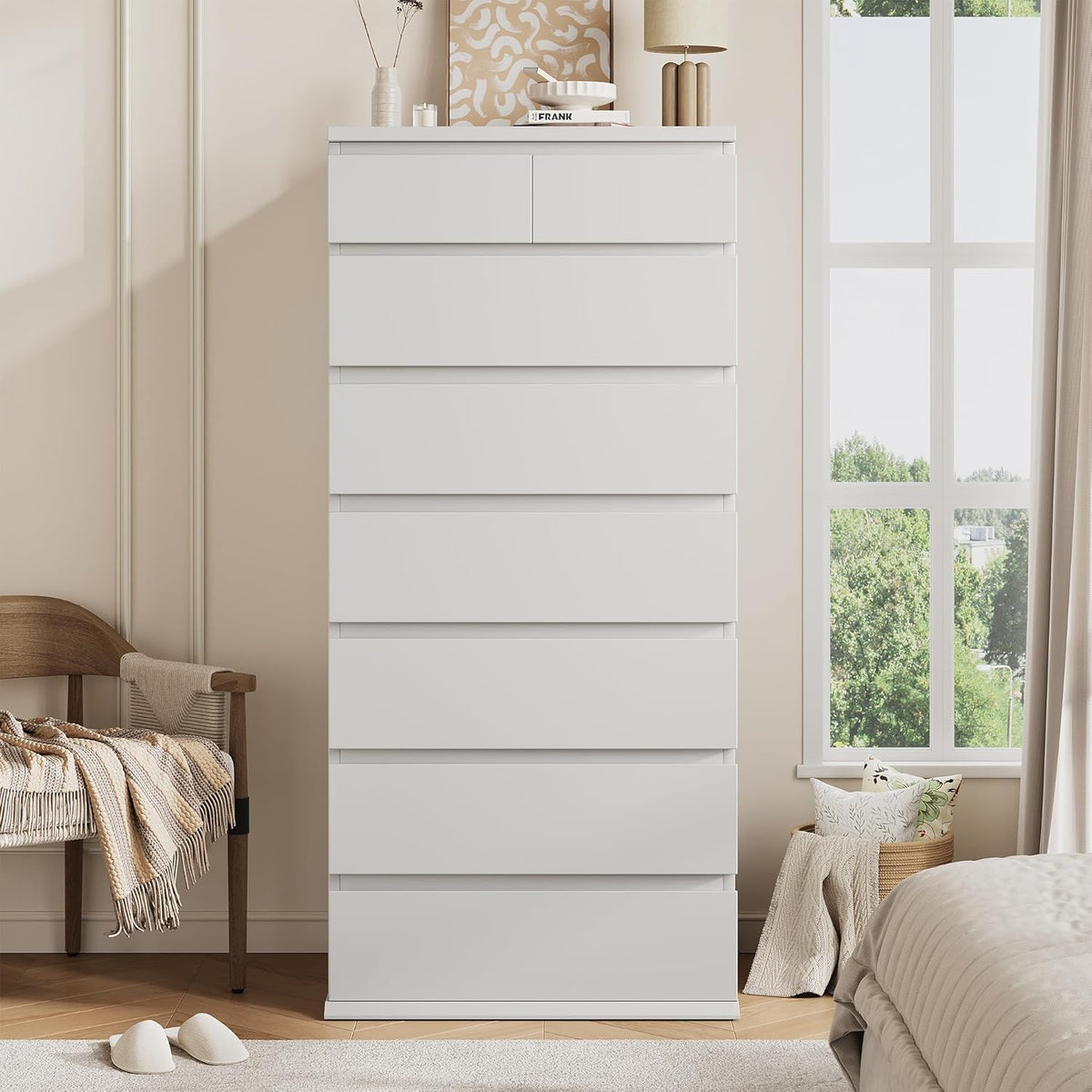 Jocoevol White Tall 8 Drawer Dresser for Bedroom,Dressers & Chests of Drawers with Jewelry Storage,Wood Storage Dresser with Deep Drawers for Living Room Hallway Entryway(55.3" L*23.6" W*15.7")