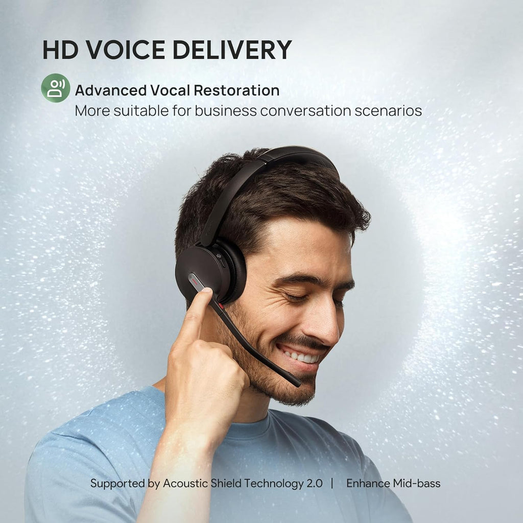 Yealink BH70 Wireless Bluetooth Headset with Microphone for Work, up to 35h Talking Battery Life, 3-Mic, 147g Lightweight Microsoft Teams Certified Headphone for Open Office, USB-C to A