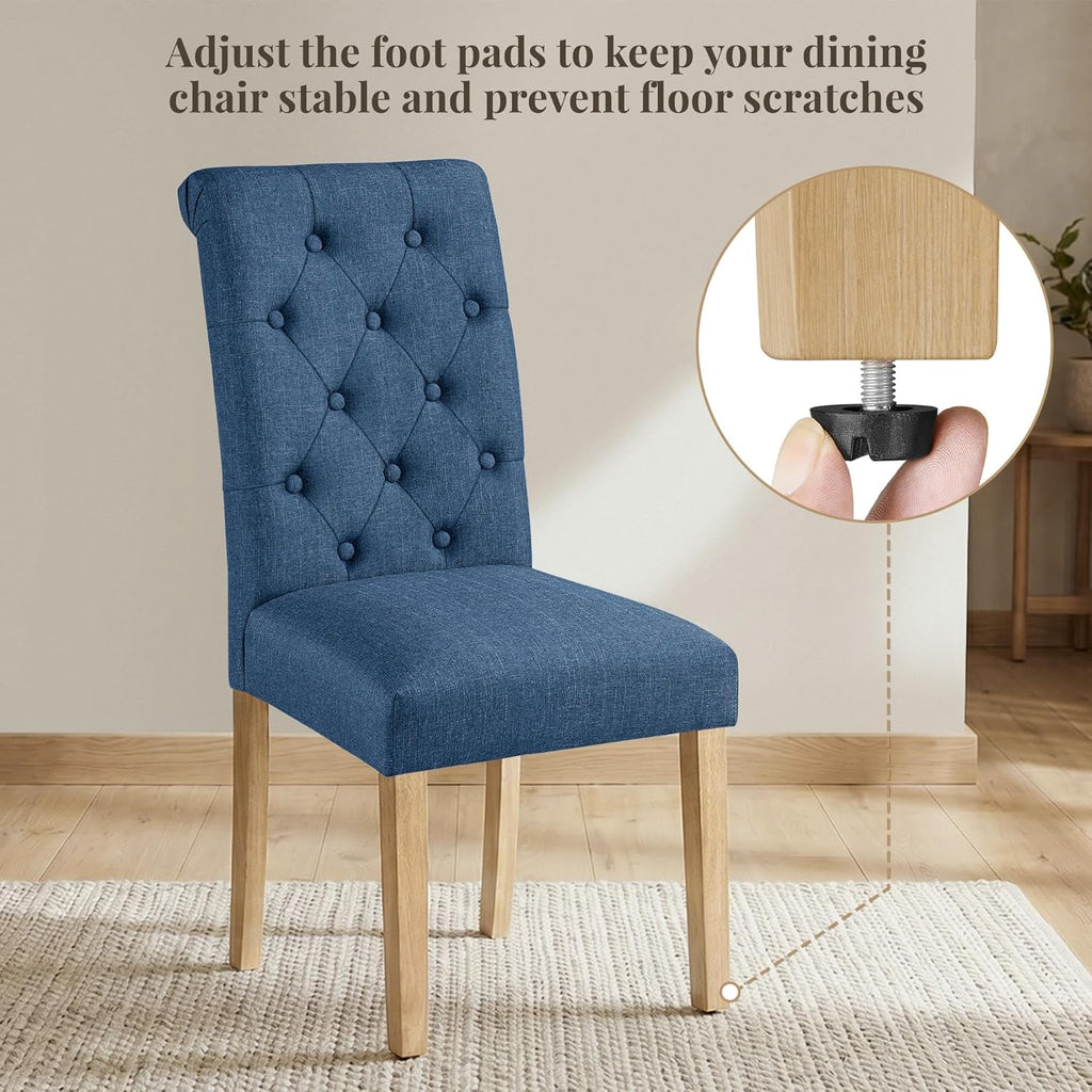 Yaheetech Dining Chairs Set of 4 Fabric Upholstered Dining Room Chairs with Button Tufted High Back and Solid Wood Legs for Kitchen/Living Room/Restaurant, Modern Style, Blue