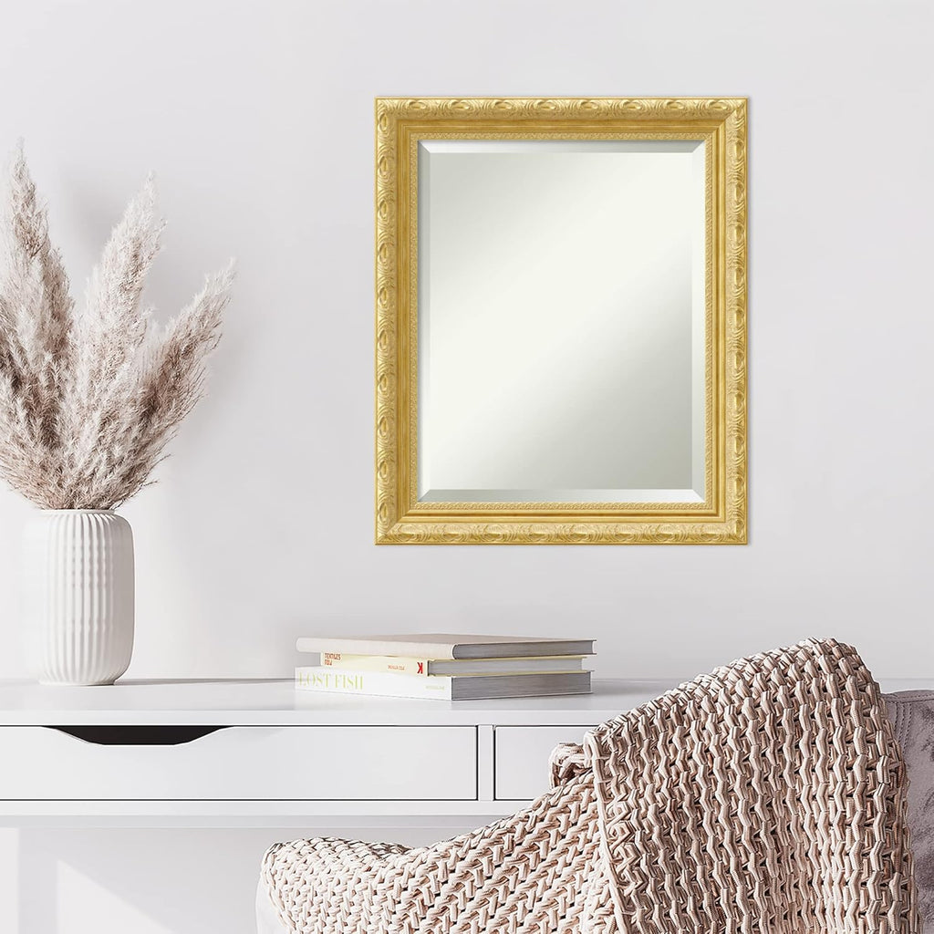 Amanti Art Gold Wall Mirror 24x20 Versailles Gold Rectangle Bathroom Mirror for Wall Decor Living Room, Small Traditional Wood Frame, Hangs Horizonally and Vertically, Bathroom Decor, Beveled Edge