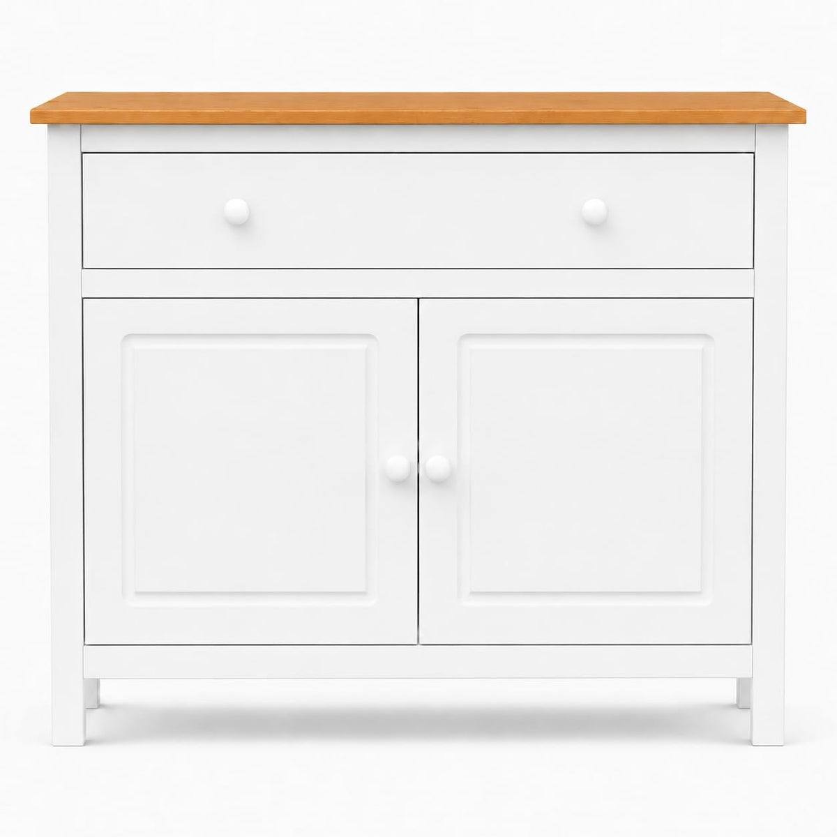 From the Tree Furniture 44" Wide White & Pine Top Solid Pine Shaker Sideboard Buffet Cabinet — 2 Doors, Adjustable Shelves & 1 Drawer — Anti-Tip Included — Two-Tone Farmhouse Finish for Dining Room