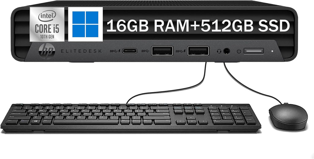HP EliteDesk 800 G6 Mini Computer Desktop PC, Intel Gen 10th Core i5-10500T, 16GB RAM, 512GB SSD, 4K Support, Displayport, Wi-Fi, BT, Windows 11 Pro (Renewed) EliteDesk Desktop