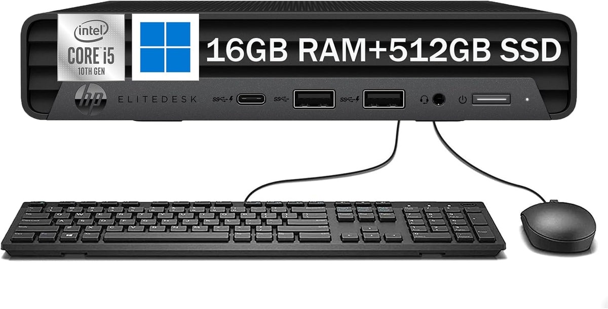 HP EliteDesk 800 G6 Mini Computer Desktop PC, Intel Gen 10th Core i5-10500T, 16GB RAM, 512GB SSD, 4K Support, Displayport, Wi-Fi, BT, Windows 11 Pro (Renewed) EliteDesk Desktop