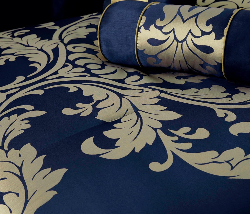 Chezmoi Collection 7-Piece Jacquard Floral Comforter Set (King, Navy/Gold)