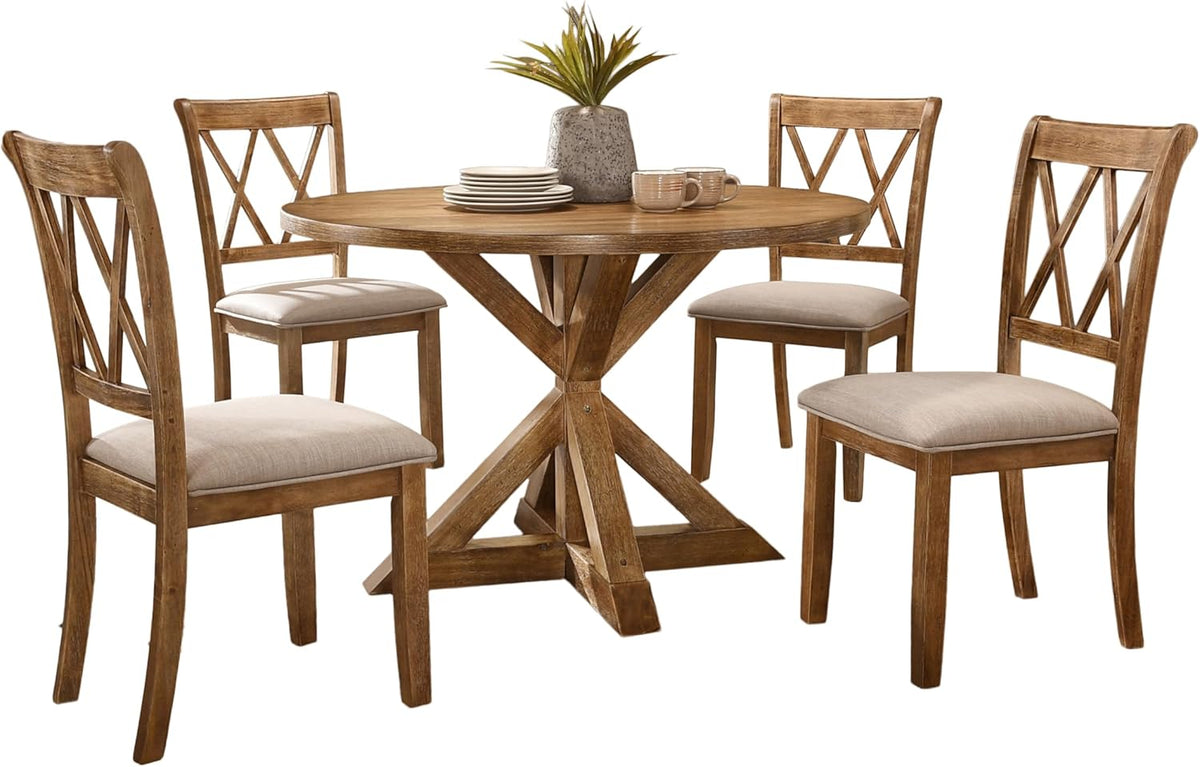 Roundhill Furniture Windvale Cross-Buck Wood 5-Piece Dining Set, Brown