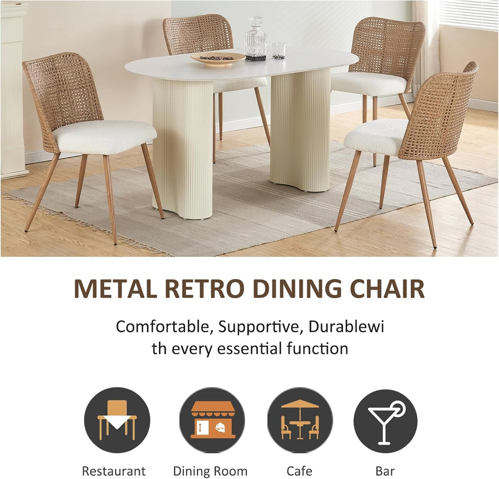 Rattan Dining Chairs Set of 4,Modern Upholstered Kitchen Room Chairs,Accent Dining Chairs with Full PE Cane Back and Metal Legs for Kitchen Restaurant Dining Room,Brown