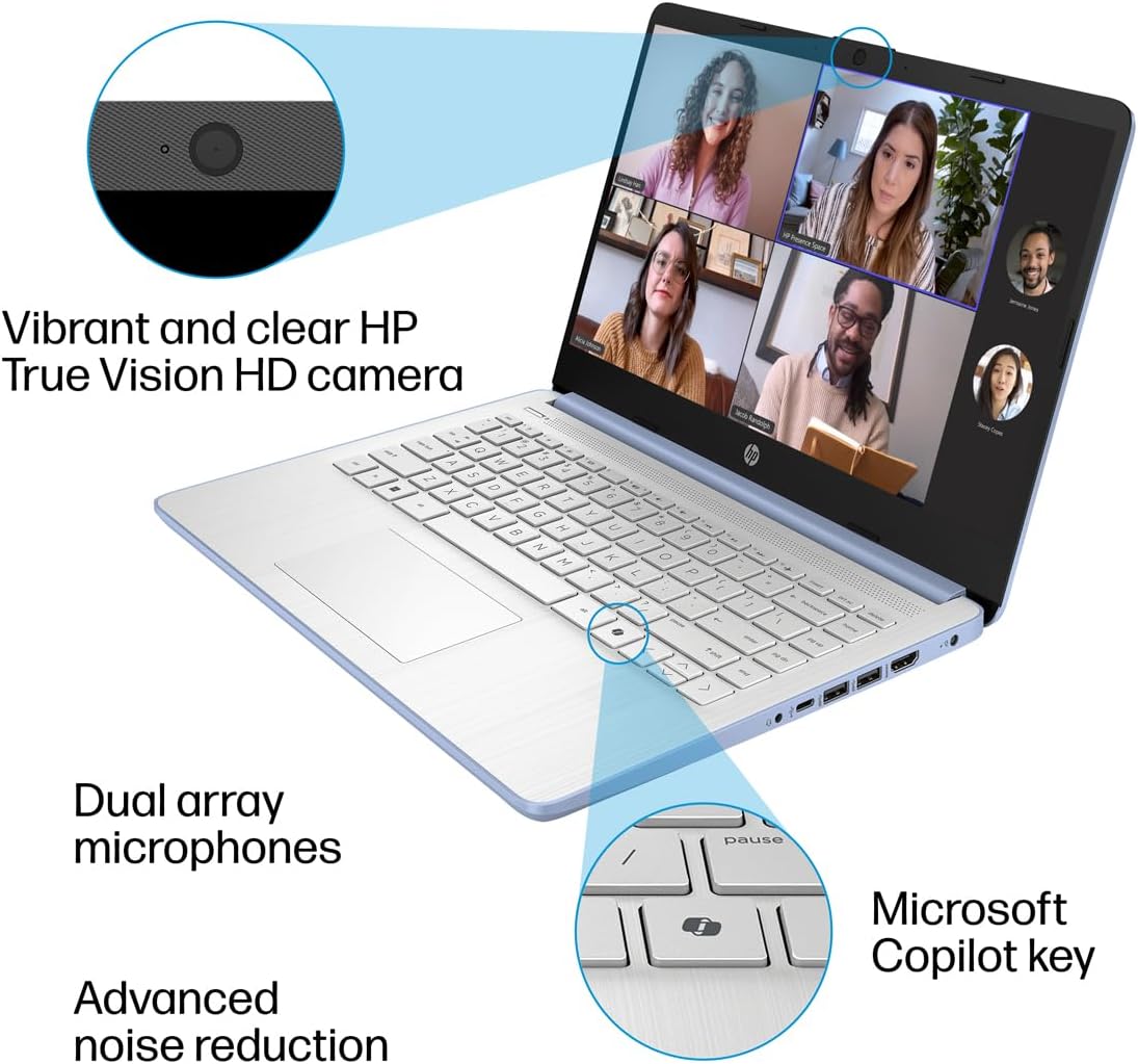 HP Pavilion Laptop 2026 Notebook for Students & Remote Work, Intel N150, 128GB Storage, 256GB SD Card, Lightweight, Long Battery Life, Wi-Fi 6, 1 Year Office 365, Win 11 Home S, Steel Blue