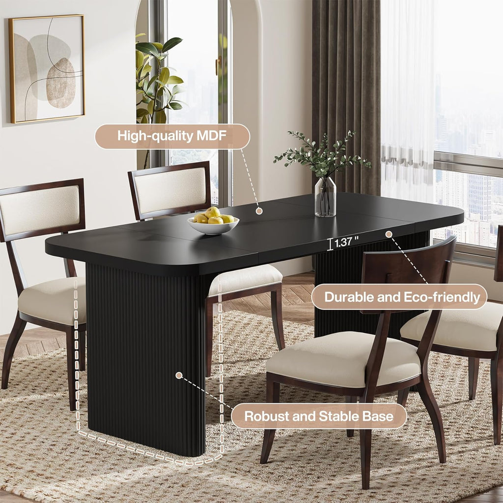 Tribesigns Dining Table for 4-6, Rectangular Wood Kitchen Tables with Double Pedestal, 62-Inch Dinner Tables for Dining Room, Living Room, Easy Assembly, Only Table (Black)
