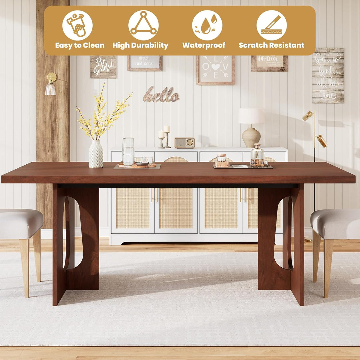 GarveeHome Dining Table for 6-8 People - 71" Modern Long Kitchen Table with Large Tabletop & Heavy Duty Pedestal Legs, Dinner Table for Kitchen, Conference Room, Home, Walnut