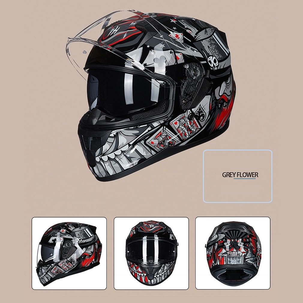 Bluetooth Motorcycle Helmet Anti-Fog Double Visor Flip Up Full Face Motorbike Helmet DOT Approved Built-in Dual Speaker with Microphone Automatic Answering for Adults Men and Women