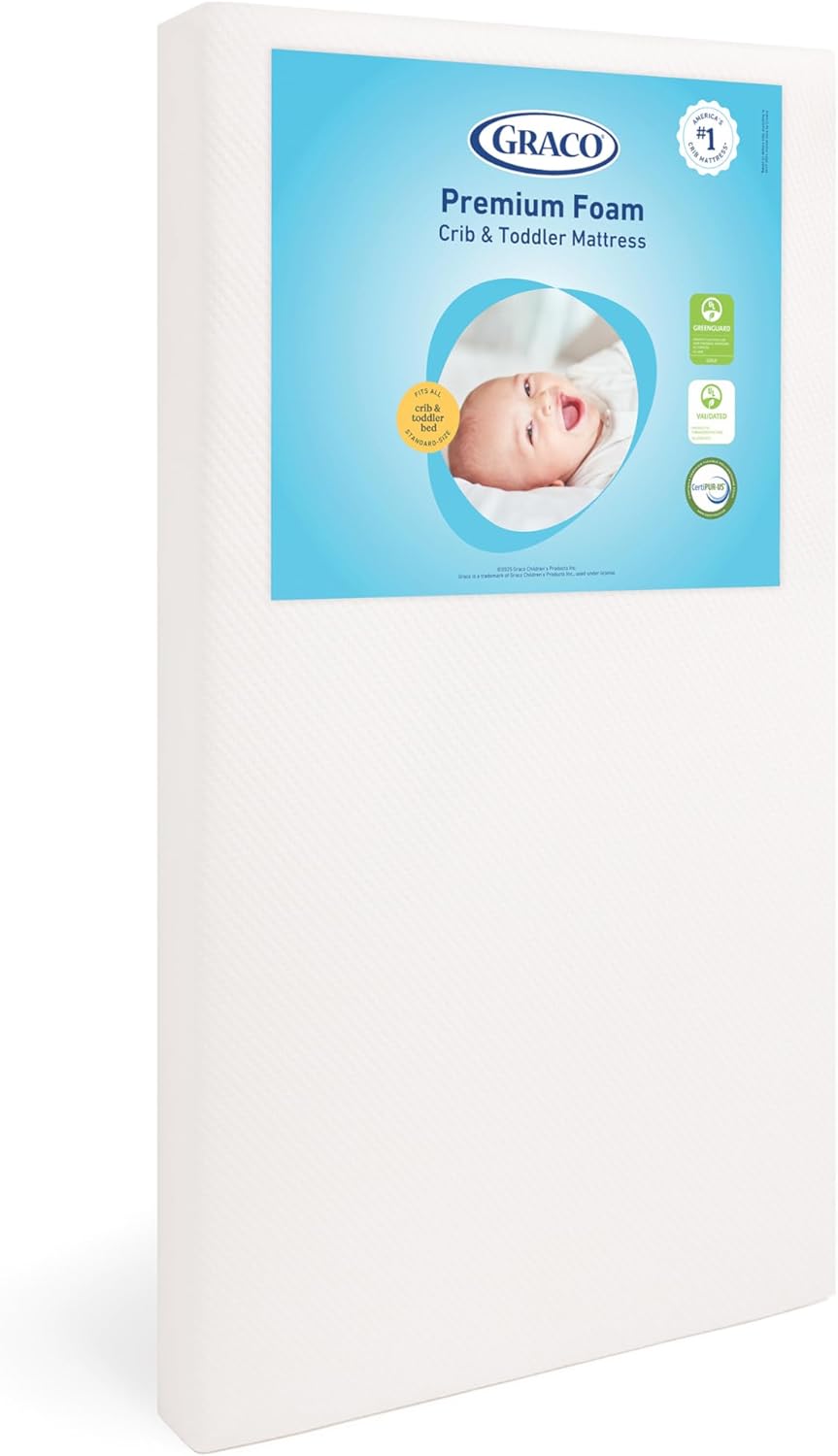 Graco Olivia Convertible Crib and Graco Premium Foam Crib & Toddler Bed Mattress Bundle (Hazelnut) – GREENGUARD Gold Certified, Standard Crib Mattress, Baby Crib Converts to Toddler Bed & Daybed