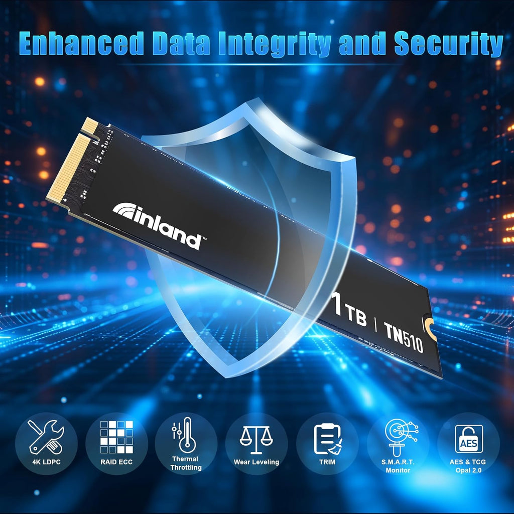 INLAND 1TB TN510 NVMe SSD Internal Solid State Drive - Gen 5x4, PCIe5.0 M.2 2280, seq. Read Speed up to 10,000 MB/s, for AI Applications, Gaming, and Video Editing