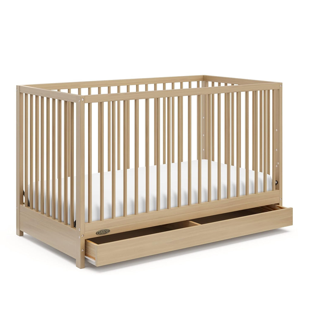 Graco Teddi 5-in-1 Convertible Crib with Drawer – GREENGUARD Gold Certified, Full-Size Nursery Storage Drawer, Baby Crib Converts to Toddler Bed, Daybed and Full-Size Bed (Driftwood)