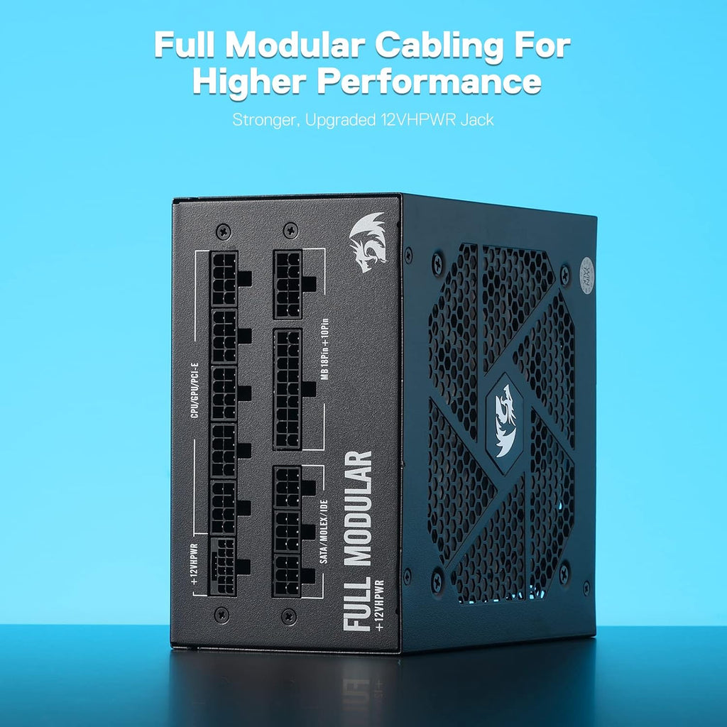 Redragon RGPS-850W 80+ Gold 850 Watt Power Supply w/Upgraded ATX 3.1 & PCIe 5.1 Fully Modular, 12VHPWR Cable Included, 100% Japanese Capacitors, Smart ECO Low Noise RGB Fan, Compact 160mm Size