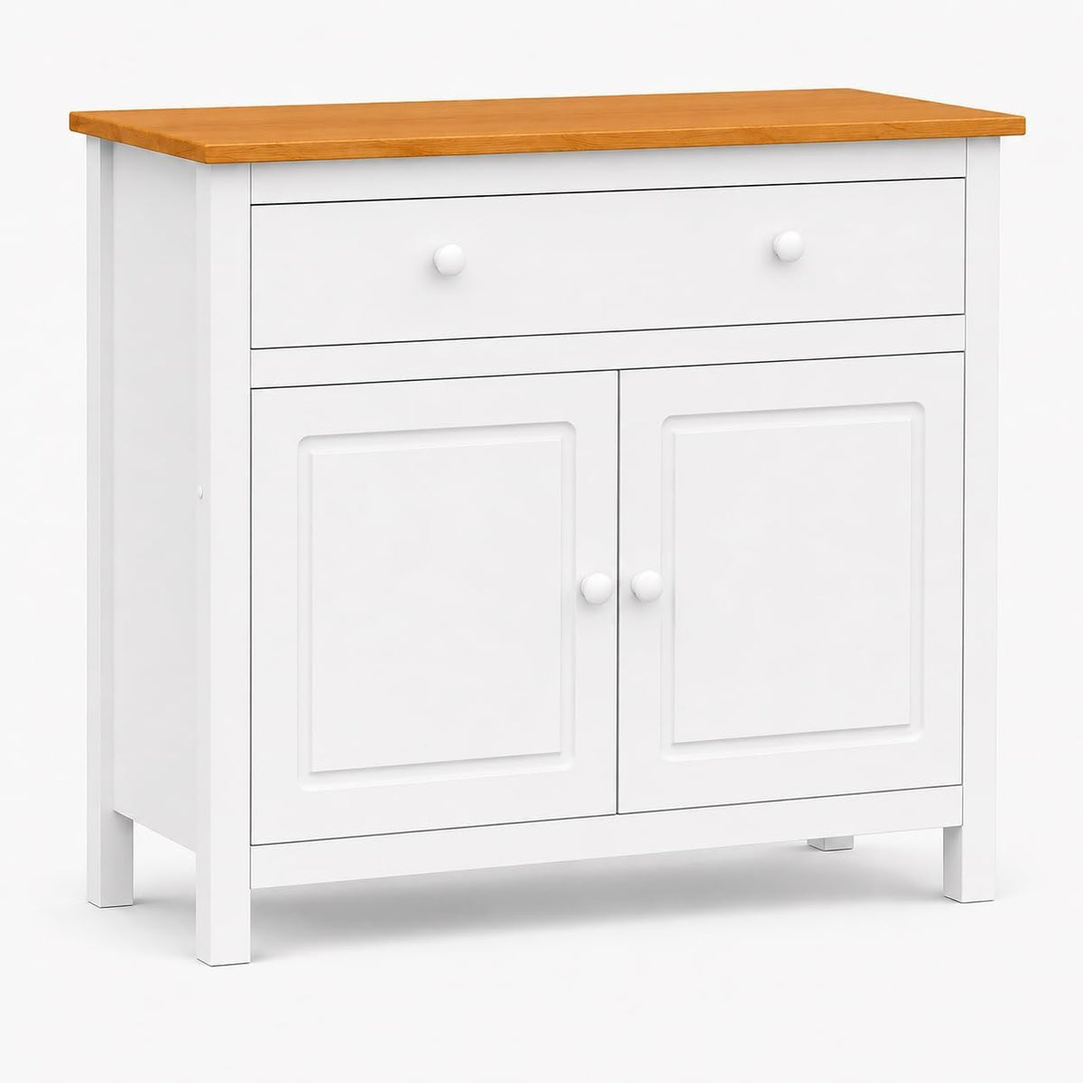 From the Tree Furniture 44" Wide White & Pine Top Solid Pine Shaker Sideboard Buffet Cabinet — 2 Doors, Adjustable Shelves & 1 Drawer — Anti-Tip Included — Two-Tone Farmhouse Finish for Dining Room