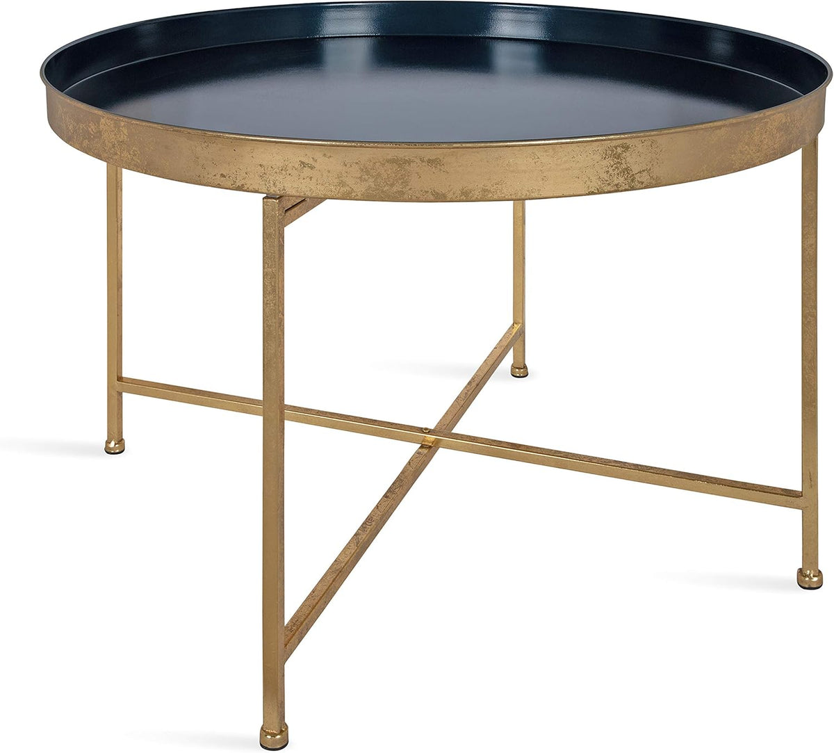 Kate and Laurel Celia Modern Glam Round Coffee Table, 28.25" x 28.25" x 19", Navy Blue and Gold Leaf, Chic Sophisticated Accent Table