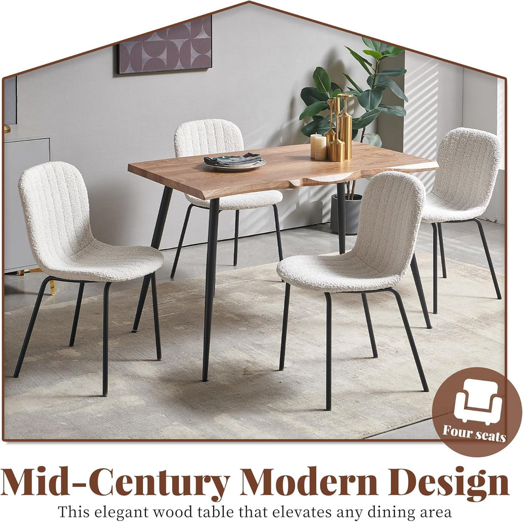 Dining Table Set for 4 with White Boucle Chairs, Mid-Century Modern Rectangle Coffee Table, Kitchen Table and Chairs Set of 4, Perfect for Small Apartment, Home, Dining Room, Breakfast Nook